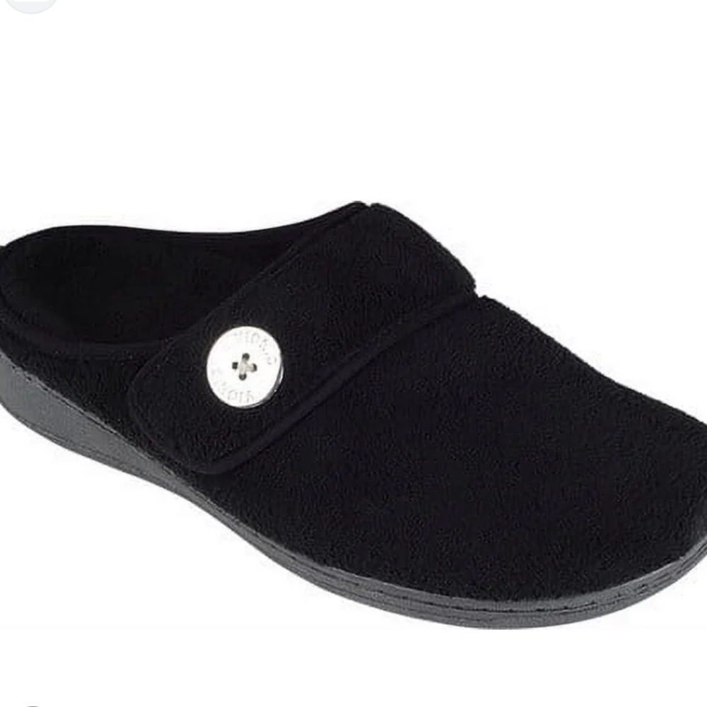 Vionic Sadie Plush Adjustable Strap Orthotic Slippers Black Women’s Size 9